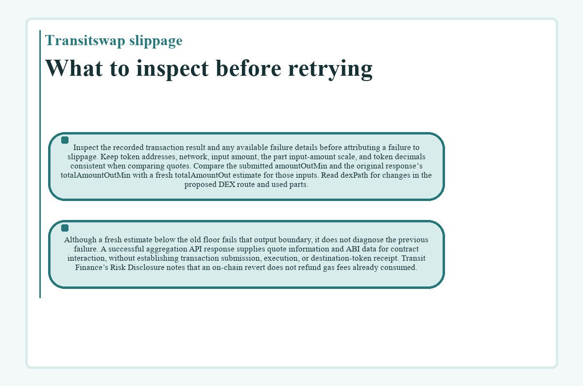 Transitswap slippage: What to inspect before retrying - illustration